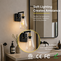Lampu Dinding Logam Emas Hitam Matte Vintage Bohlam LED Badan Kaca Bening Lampu Dinding Latar Belakang Ruang Tamu Kamar Mandi Kamar Tidur