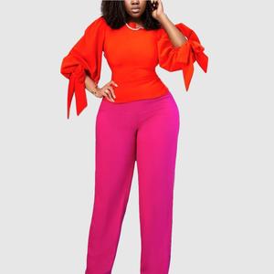 Conjuntos de Pantalones Largos Elegantes con Mangas Farol de Color Sólido para Salir a la Moda - Product Image 3