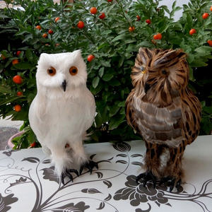 Buatan Burung Hantu Realistis Bulu Putih & Coklat Burung Taksidermi Taman Rumah Dekorasi - Product Image 6