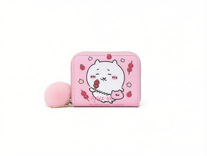 Portafoglio a doppia chiusura con pompon a cartone animato, piccolo, con cerniera, per tutte le stagioni - Product Image 1