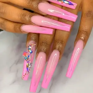 Senboma all'ingrosso stile marmo lungo bara salone unghie finte rosa stampa personalizzata sulle unghie