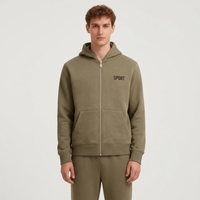 Ensemble de survêtement pour homme vert olive, molleton lourd 350 GSM, sweat à capuche zippé et pantalon de jogging, 2 pièces, streetwear
