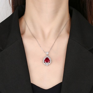 Wholesale Trendy 12mm Triangle Cut Red Cubic Zirconia Eco-friendly Copper Jewelry Elegant Pendant Necklace for Female Daily Wear - Product Image 5
