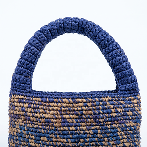 Handwoven <b>raffia</b> Mini Tote <b>Bag</b> Blue Beige Woven Handbag for Beach Travel Daily Use - Product Image 4