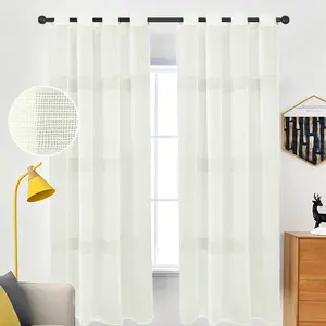 Bindi Light Weight Sheer Curtains Blackout Stranded Linen Strip Look Fabric Decoration Curtain