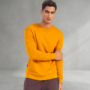 เสื้อสเวตเชิ้ตคอกลมสีเหลืองมัสตาร์ดสำหรับผู้ชาย ทรงปกติ ผ้าฝ้ายถัก สวมใส่สบายๆ สำหรับฤดูใบไม้ร่วง - Product Image 3