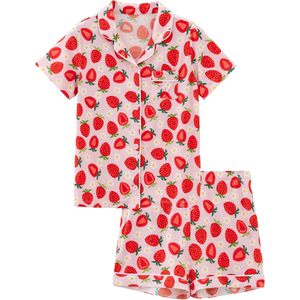 Conjunto de Pijama para Mujer, Manga Corta, con Botones, Estampado de Fresas, Tela Suave, Ropa de Dormir Informal para Chicas Jóvenes - Product Image 4