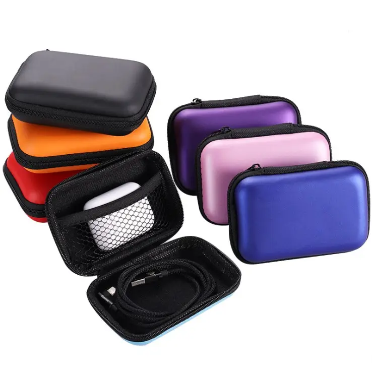 Custom Logo Waterproof Mini Carrying Storage Case Organizer Hard Shell Eva PU Earbuds Headphone Earphone Carrying Zipper Case