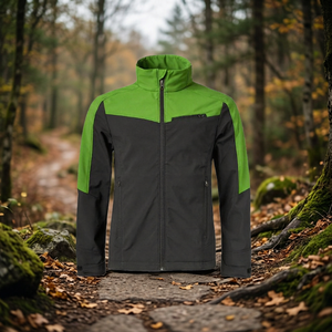 Veste softshell coupe-vent pour homme, couleur verte et noire, col montant, fermeture éclair, vêtements de sport pour l'extérieur - Product Image 2