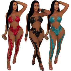 Combinaison sexy sans manches à sequins, bustier, moulante, pour soirée et scène, pour femme, 2026 - Product Image 1