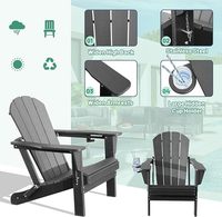 Chaise Adirondack en HDPE, chaise pliante d'extérieur durable avec porte-gobelet, impression couleur intégrale pour pelouse, patio, terrasse et foyer - Gris