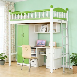 Bestseller: Letto <span class=keywords><strong>a</strong></span> Castello Personalizzabile in Legno Verde, Comodo per Dormitori Studenteschi, con Scrivania Integrata - Product Image 1