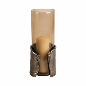 Portacandele in vetro ornamentale con base in metallo avvolta, candelabro moderno a colonna per centrotavola - Product Image 2