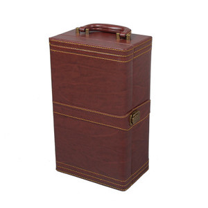 Caja de regalo de vino tinto de grano de madera Pu, doble botella portátil, nuevo estilo - Product Image 3