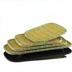 Assiette à salade rectangulaire écologique avec motif bambou, ensemble d'assiettes en plastique de 8 pouces, style oriental, pour cadeaux - Product Image 3