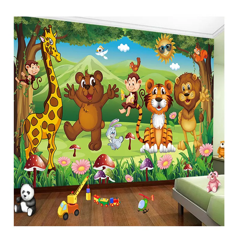 KOMNNI personalizado Animal de dibujos animados habitación de los niños Peel And Stick pared murales papel tapiz sala de estar niños dormitorio Mural papel tapiz