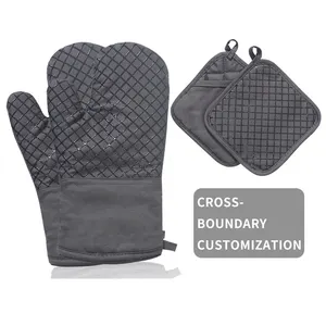 Hot Sales Soft Cotton Lining And Non-Slip Heat Resistant Oven Mitts Silicone Surface Safe Oven Mitts And Pot Holders Set