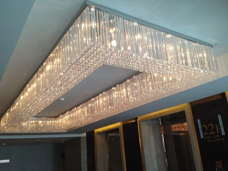 Luz de techo de araña de cristal rectangular Popular moderna para decoración del hogar
