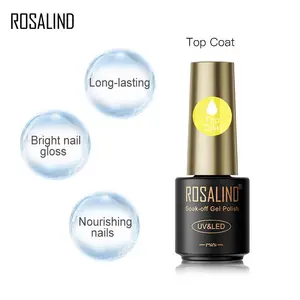 Rosalind oem定制自有品牌美甲工具7毫升无湿巾透明底漆和面漆浸泡紫外线凝胶抛光剂批发