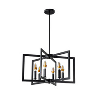 Luminaire suspendu industriel à 6 lumières en gros en ligne, style minimaliste américain, salon, salle à manger, noir, carré, luminaire suspendu à bougie