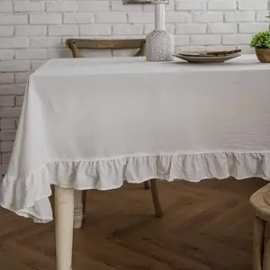 Toalha de mesa rústica francesa, toalha de mesa retangular lavável de linho de algodão para cozinha
