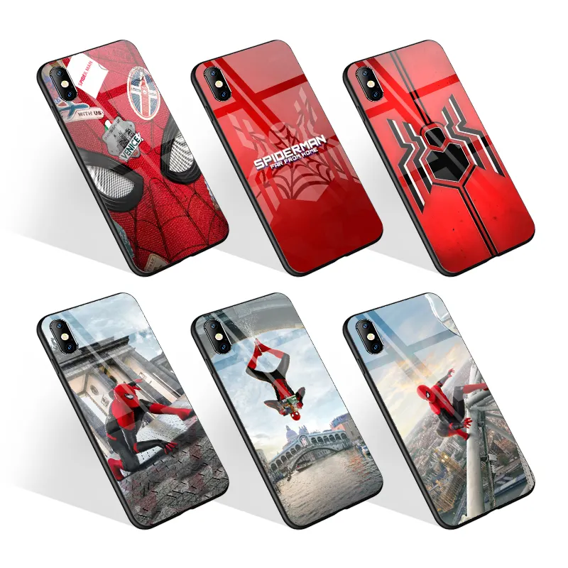 Custom Print Superhero Spiderman Tempered Glass Phone Case for iPhone 11 12 XS Cover for Samsung Galaxy S21 Phone Casing