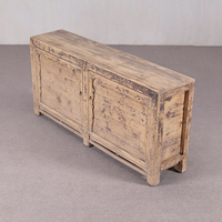 Buffet en bois massif texturé vieilli naturellement, style Wabi-Sabi, meuble de rangement bas pour l'aménagement intérieur
