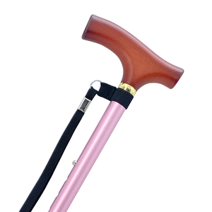 Bastón ligero ajustable para senderismo Aleación de aluminio rosa con mango de madera Capacidad de carga de 110kg - Product Image 3