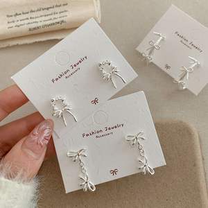 Nouvelles boucles d'oreilles minimalistes exquises avec pendentif nœud, design de niche, <span class=keywords><strong>aiguille</strong></span> en argent, sensation haut de gamme, pour femme, usage quotidien - Product Image 4