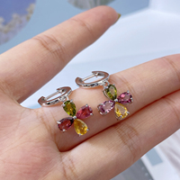YBO 925 Sterling Silber Schmuck für Damen, natürliche Turmalin-Blumen-Tropfenohrringe, 18 Karat vergoldete Ohrringe, edler Schmuck