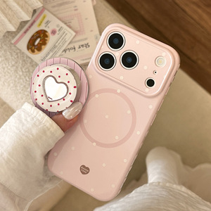 Coque de téléphone mignonne à pois pour fille avec miroir cœur et support magnétique, antichoc et protectrice pour <span class=keywords><strong>iPhone</strong></span> 17 16 15 14 13 <span class=keywords><strong>Pro</strong></span> <span class=keywords><strong>Max</strong></span> - Product Image 2
