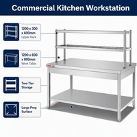 Gastronomie-Arbeitsstation für Hotels und Restaurants, Gewerbliche Qualität, 304 201 Edelstahl-Arbeitstisch mit Regal, 500kg/m Tragfähigkeit