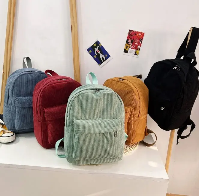 New Arrival Corduroy Stripes School Bags Girls Backpack Fashion Designer Ladies Flannelette Women Backpack