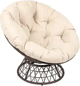 Indoor and Outdoor Use Wicker Papasan Chair with 360-degree Swivel Patio Swing Garden Hanging Rattan Egg Chair