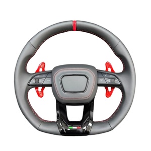 Pour <span class=keywords><strong>Audi</strong></span> <span class=keywords><strong>Q3</strong></span> Q5 Q7 Q8 <span class=keywords><strong>RS</strong></span> <span class=keywords><strong>Q3</strong></span> <span class=keywords><strong>RS</strong></span> Q5L cuir noir perforé volant à fond plat avec palettes et boutons accessoires de voiture - Product Image 6