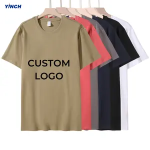 YINCHガーメントカスタムサマー210GSM100% ロングステープルコットンメンズTシャツラウンドネック高品質ドロップショルダーブランクTシャツ