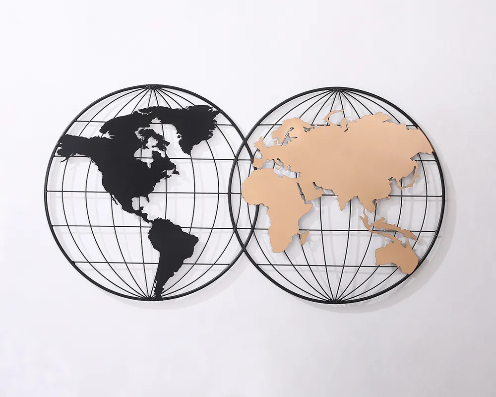 Modern Simple Round World Map Wrought Iron Wall Decoration Gold Furniture Sofa Wall Metal Decorative Arts And Crafts