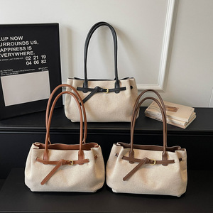 Sacs à bandoulière en cuir PU et toile patchwork grande capacité, grands sacs fourre-tout pour femmes, sacs à main spacieux pour le travail - Product Image 4