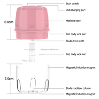 Portable sans BPA hachoir alimentaire 250ml en acier inoxydable USB recharge robot culinaire électrique hachoir ail hachoir