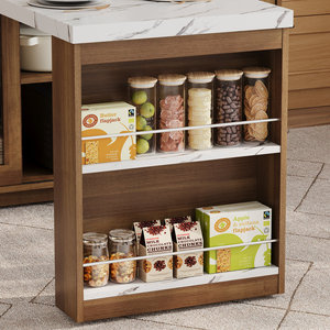 Îlot de cuisine moderne SENYU en bois avec plateau en marbre, rangement multifonctionnel et station à café intégrée - Product Image 2