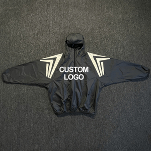 Veste à capuche personnalisée en nylon tissé 2 couches, légère, imperméable et coupe-vent, avec demi-fermeture éclair, style décontracté et coupe courte pour homme - Product Image 1