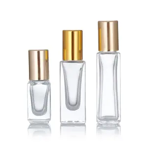 Wholesale 10ml empty transparent square glass roll on perfume bottle essential oil 3ml 5ml roller bottle with lid