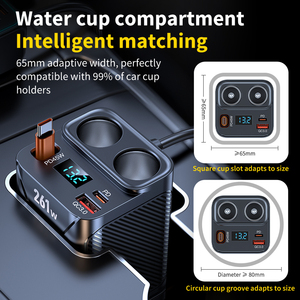 261W 7IN1 มาพร้อมสายต่อขยาย 1 เมตร พอร์ต PD คู่ 2QC 3.0 ใช้งานพร้อมกันได้ ของที่ต้องมีสำหรับนักธุรกิจชั้นนำ ที่ชาร์จในรถยนต์ - Product Image 3