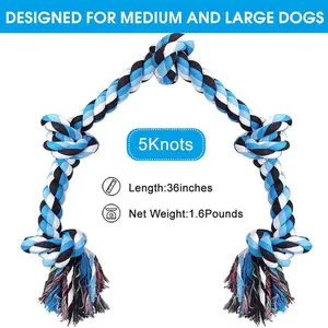 Corde en coton Indestructible, Long et gros nœuds, jouet d'extérieur pour chien fort, jouet à mâcher pour mastiquer agressif
