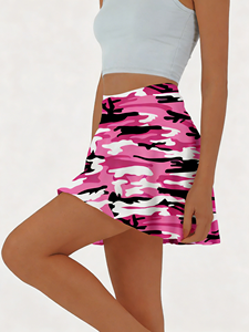 กระโปรงมินิลายพรางเอวธรรมชาติสำหรับผู้หญิง-ทรงเอไลน์ยืดหยุ่นได้ สวมใส่สบาย ผลิตจากเส้นใยนม ยืดหยุ่นสูง - Product Image 1