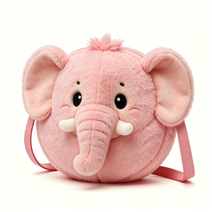 Customized Pink <b>Elephant</b> Plush Crossbody Bag, Fuzzy Round Purse with Embroidered <b>Elephant</b> Face - Product Image 4