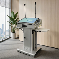 Système multimédia audiovisuel tout-en-un avec pupitre électrique réglable en hauteur et microphone sans fil à col de cygne, podium intelligent