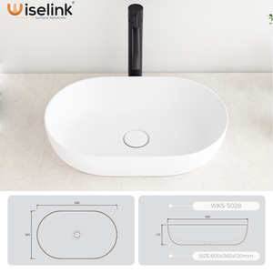 Lavabo personalizado de piedra artificial, lavabo de baño de acrílico de superficie sólida, lavabo montado en la parte superior ovalada - Product Image 6