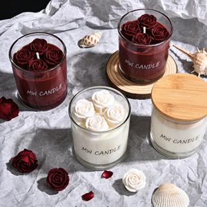 Bougie artistique en cire de soja MW CANDLE avec des roses réelles dans un bocal en verre, parfumée aux fleurs, élégante décoration pour la maison - Product Image 4
