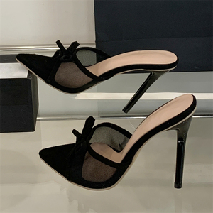 Elegant Open Toe Breathable Black Mesh High Heels for Women New Style Height Increasing Summer Outdoor Fashion <b>Shoes</b> - Product Image 2